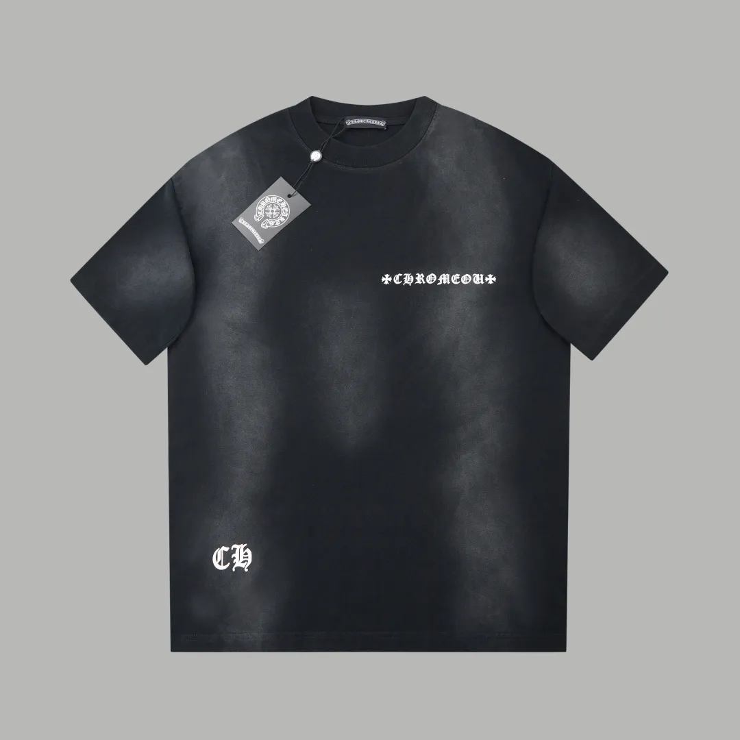 🅿️250 ✨CH✨🆕25SS spring and summer new style Croix heart✝frame letter distressed printed short sleeves Light luxury essential item for daily commuting for men and women Correct version Welcome to compare Detailed features · 280g 100% pure cotton double yarn jersey fabric · Custom dyed in the same vat, special thickened 32 count double-strand 1X1 thread · Colorful foaming. Ready-to-wear dyeing Then do the faded fried snowflake process, then wash it to make it look old. Common washing improves the effect · Double-needle stitching and cross-stitch process · Original main mark, washed tag, branded moisture-proof paper packaging Color: black/white/orange Size: S/M/L/XL